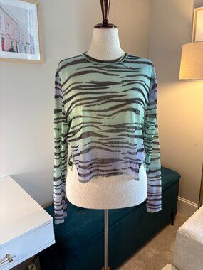 Princess Polly Mesh Crop Top Tiger Print Long Sleeve Y2K Sheer Size 18